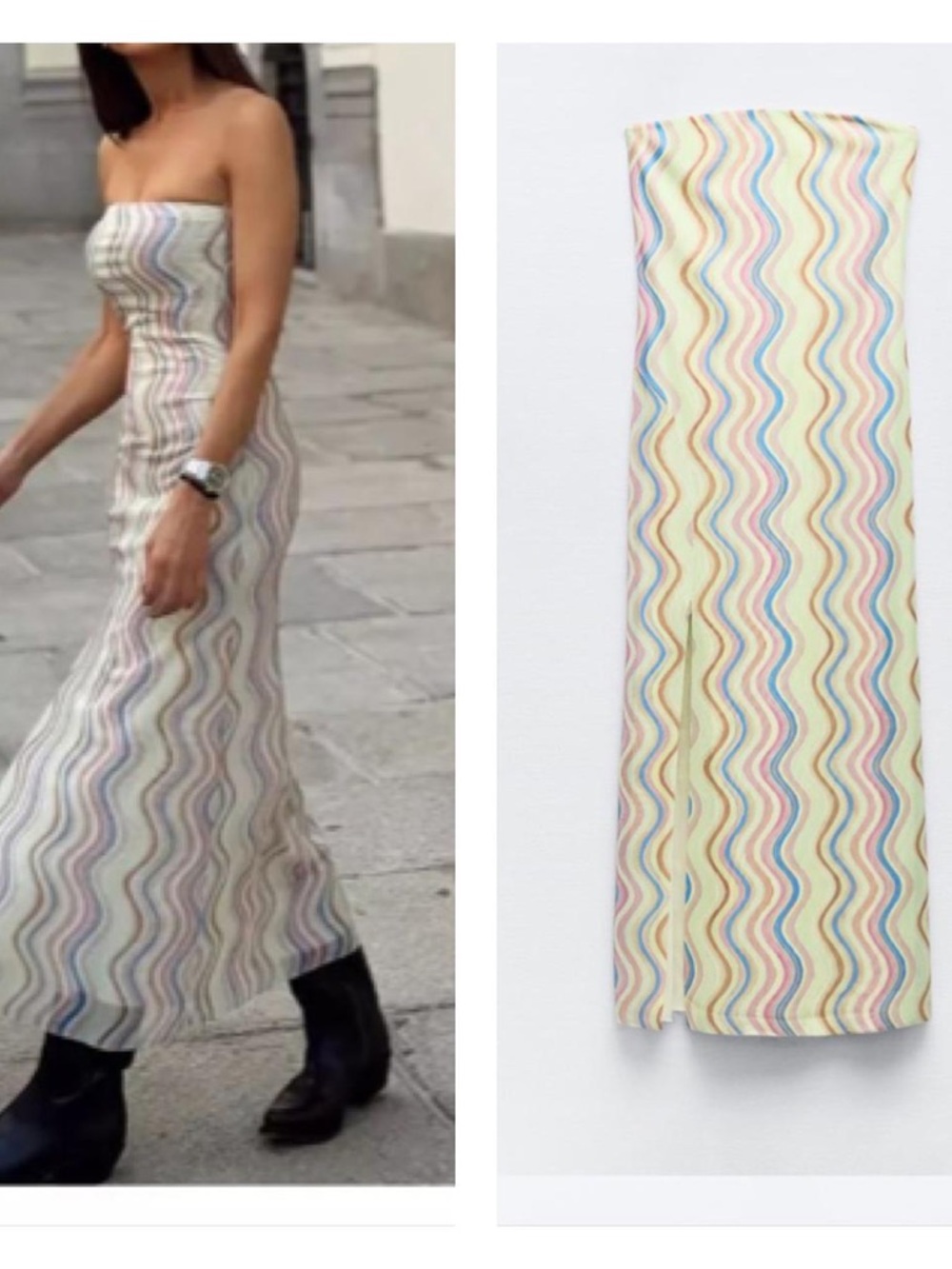 Zara Pastel Wavy Print mesh tube Dress - Yellow, Pink, Blue